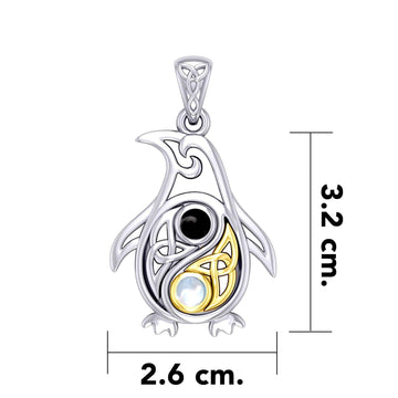 Celtic Yin Yang Spirit of The Antarctic Penguin Silver and Gold Accent Pendant with Gem MPD6014 - Jewelry